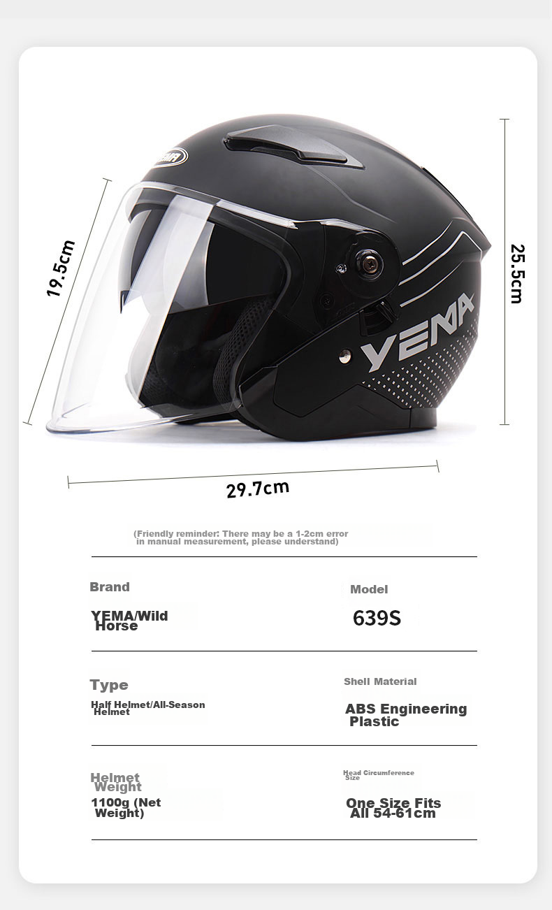 YEMA 3c Certified 639S Electric Motorcycle Helmet, Men's Winter Dual-Lens Safety Helmet, Women's Electric Scooter Half Helmet, All-Season Universal Fit, One Size, Matte Black with Speed Stripes And Clear Visor 15