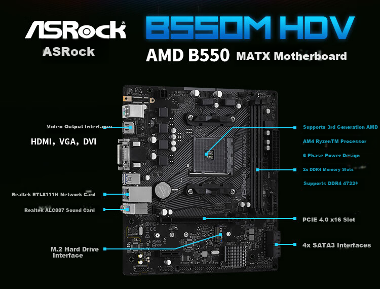 ASRock B550M-HDV Motherboard, Supports CPU 5600/5600GT (AMD B550/Socket AM4) 2