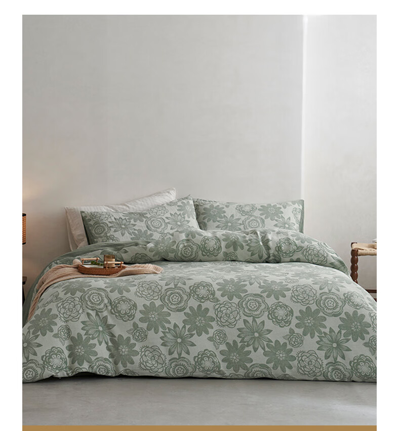 La Torretta Double-Layer Gauze Four-Piece Set, Pure Cotton High-End Color-Woven Jacquard Bedding Set, All-Cotton Duvet Cover And Bedsheet, Grass Green, 1.8/1.5m Bed 25