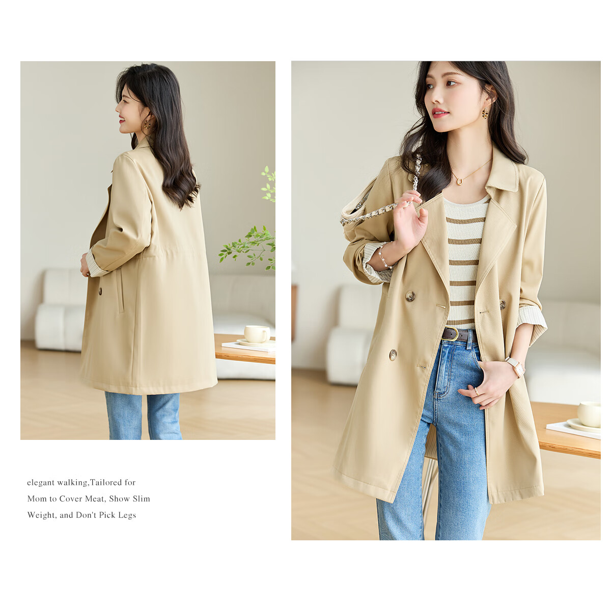She Enjoy Casual Women's Mid-Length Trench Coat Blazer Collar Fashion Simple Jacket T13KF7478 13