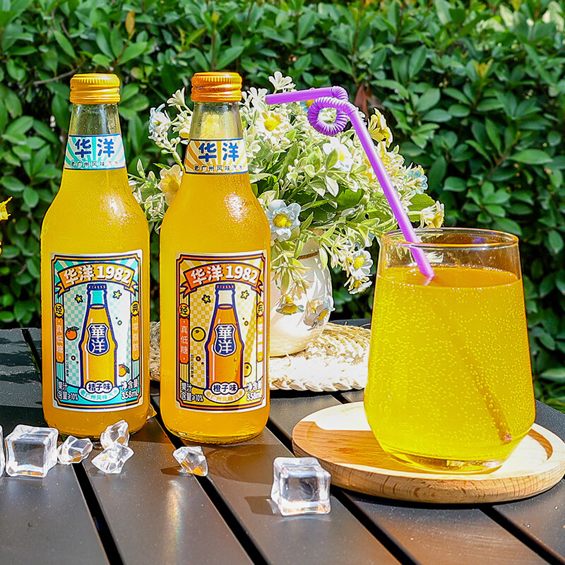 华洋1982汽水 果汁型碳酸饮料四会沙糖桔味358ml*20瓶低糖饮品