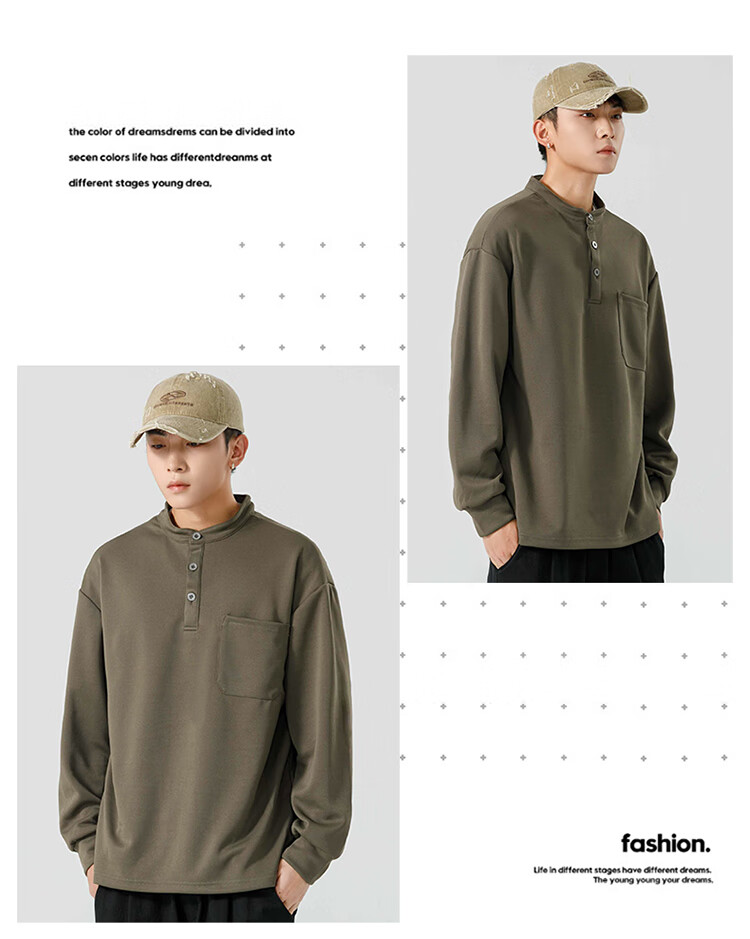 Dingfengbaoluo American Streetwear Men's Long Sleeve T-Shirt Spring Summer Crewneck Sweatshirt Loose Casual Base Shirt MT41 Black XL 18