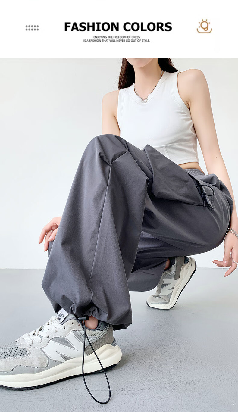 LangSha American-Style Parachute Cargo Pants for Women, Summer Ice Silk High-Waist Wide-Leg Loose Casual Quick-Dry Outdoor Sports Pants for Wome 23
