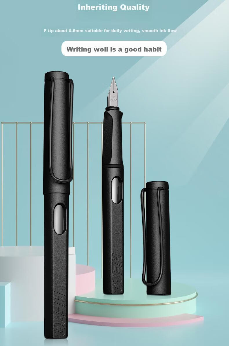 HERO Fountain Pen 359B Ergonomic Writing Pen for Boys And Girls, Suitable for Primary School Students Grades 3-6, Refillable Ink Cartridge, Birthday Gift for Children, EF Nib, Gradient Light Blue 1