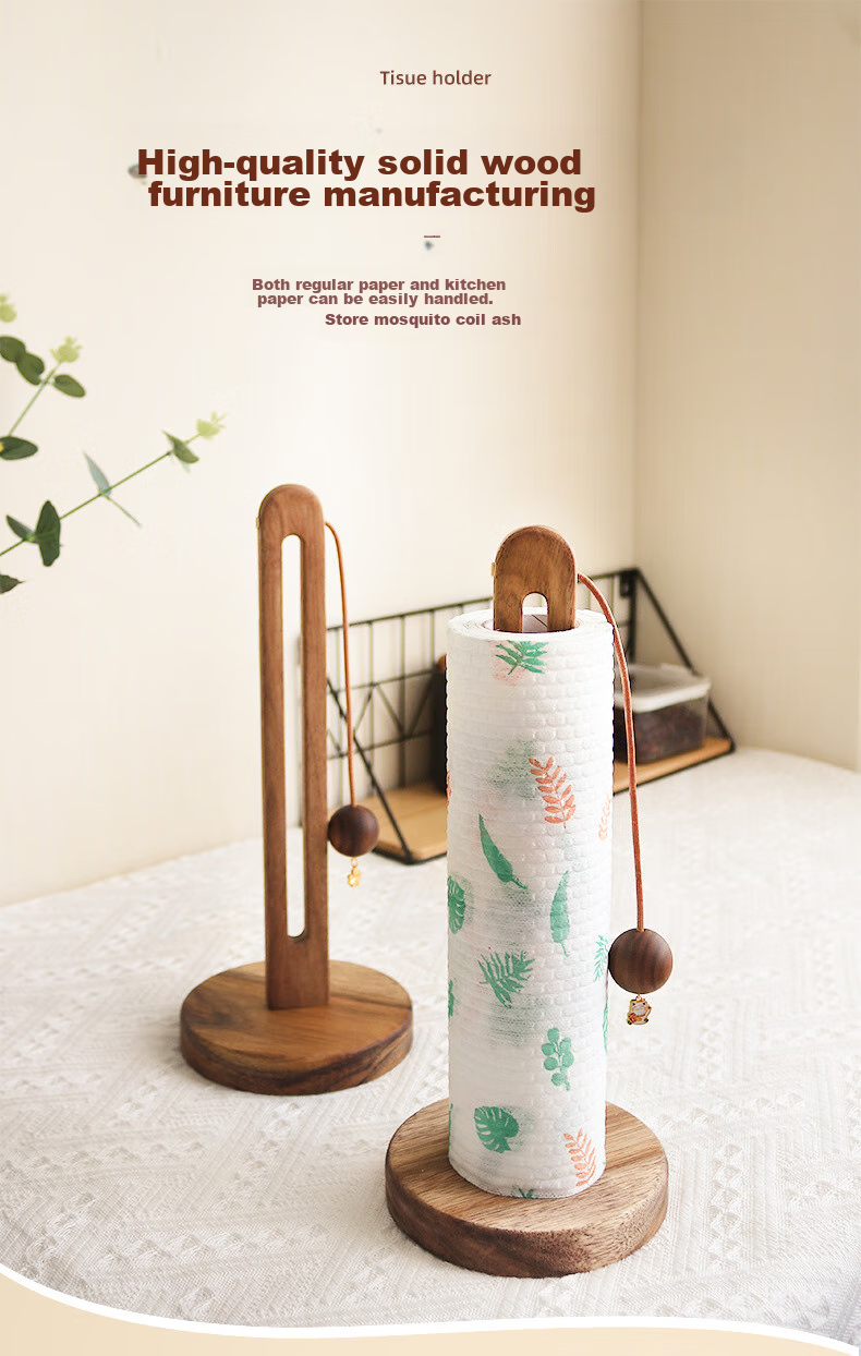 Fanyejia Solid Wood Kitchen Paper Towel Holder, No Drilling Required, Roll Paper Storage Rack, Lazy Person's Cloth And Plastic Wrap Organizer, Vertical Storage Shelf 3
