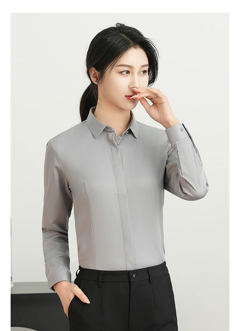 ROMON Long-Sleeve Shirt for Women, Business Casual Professional Formal Wear, Slim-Fit Slimming Work Uniform, Commuter White Blouse Women's Top 7