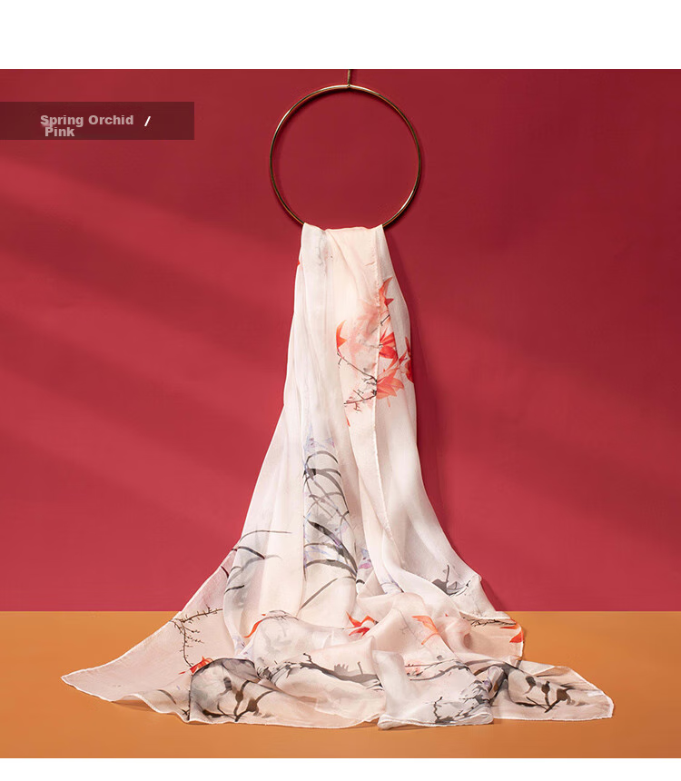 Shanghai Story Women's 100% Mulberry Silk Chiffon Scarf Sunscreen Shawl Birthday Gift Scarf Gift Box Rose Pink 9