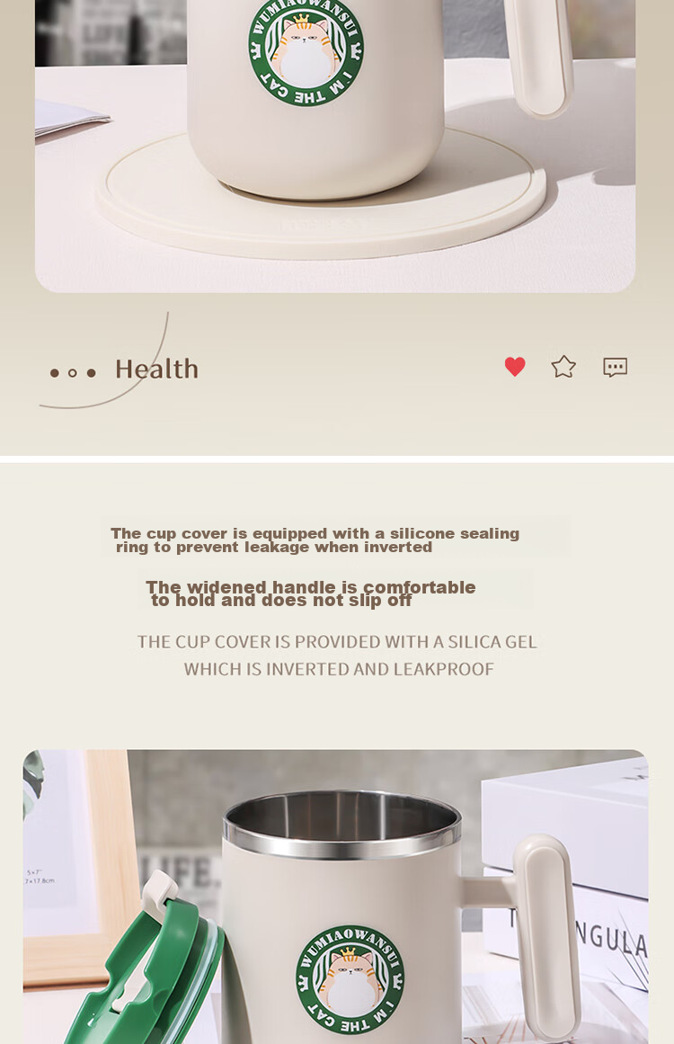 BJ 304 Stainless Steel Mug, Dormitory Room Children's Water Cup, Double-Layer Anti-Scalding Insulated Coffee Cup, Small Cat Desig 12