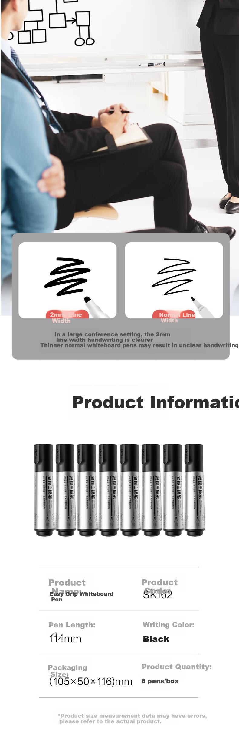 Deli Thick Erasable Chubby Whiteboard Markers, Smooth Writing, Durable And Long-Lasting, for Office Supplies, Meetings, Teachers' Training And Teaching, Black, 8 Pieces/box, SK162 3