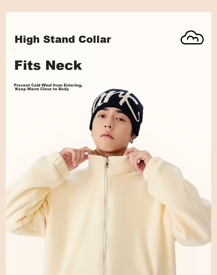 MINISO Fleece Jacket for Men, Winter Warm Coat, Fleece-Lined Cardigan Inner Liner Jacket, Black, M 9