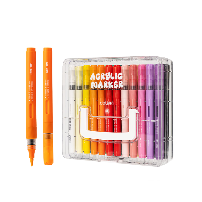 Deli 24-Color Direct Liquid Acrylic Markers, Soft Tip, Washable, Non-Fading, Student Fluorescent Graffiti Gift, Layered Box, Birthday Present, Handwritten Report HM335/HM395 Graduatio