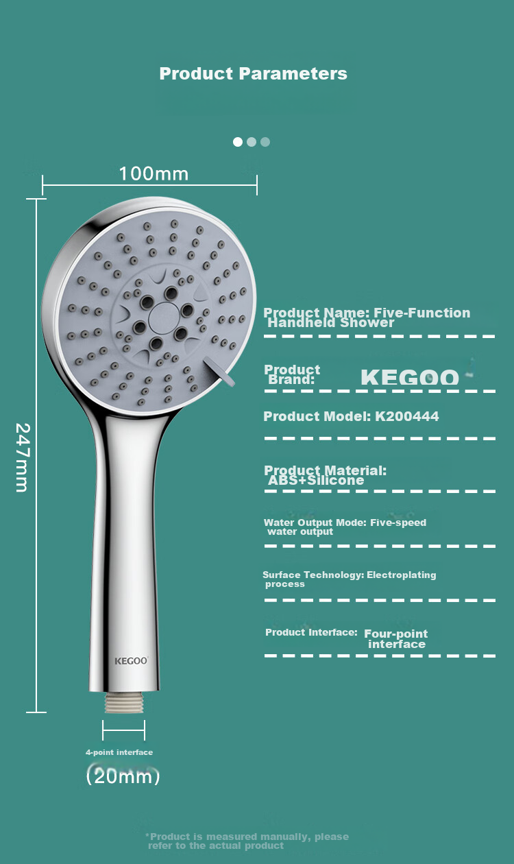 KEGOO Handheld Shower Head Set with 5 Water Settings, Shower Head Hose Base Three-Piece Set K201223 14