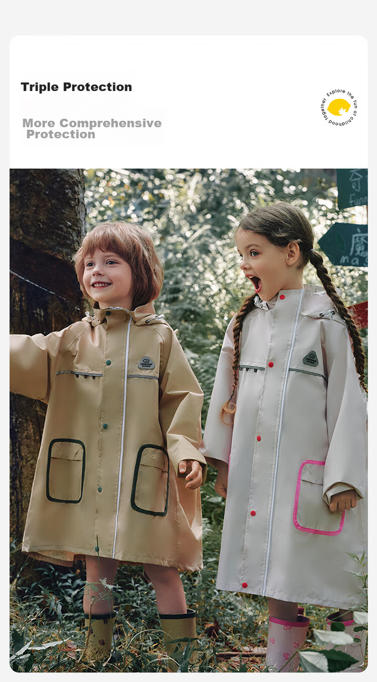 Lemonkid Children's Raincoat with Detachable Brim, School Raincoat for Boys And Girls, with Backpack Space, Full-Body Raincoat for Elementary School Students 10