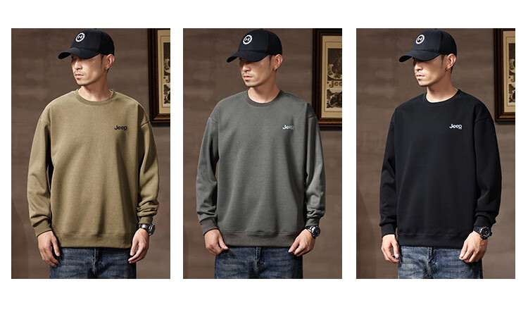 JEEP Men's Sweatshirt, New Spring And Autumn 2026 Style, Trendy Round Neck, Loose Long-Sleeve Casual Sportswear Top for Men, Fashionable 7