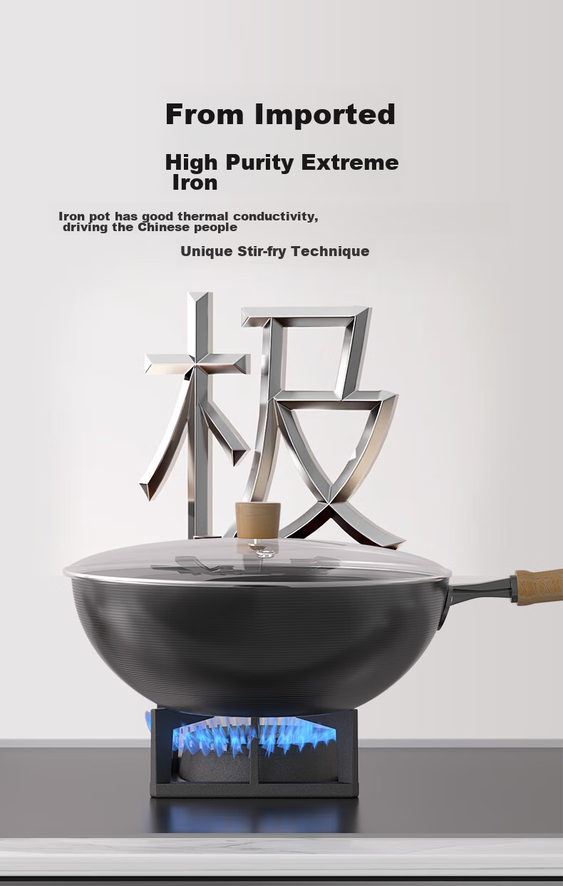 JD Original Wok Iron Pan Japanese Imported Pure Iron Non-Coated Flat Bottom Non-Stick Stir-Fry Pan Compatible with Gas And Coal Gas 32cm 4