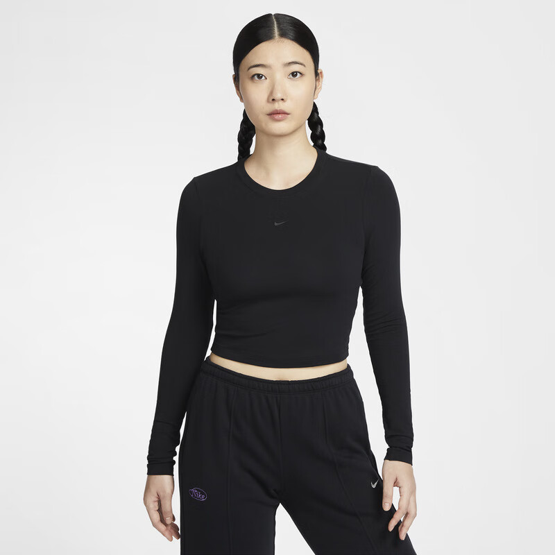 NIKE Spring And Summer Women's Long-Sleeve Round Neck T-Shirt, Athletic Casual, Slim-Fit HF5323-100 White XL 1