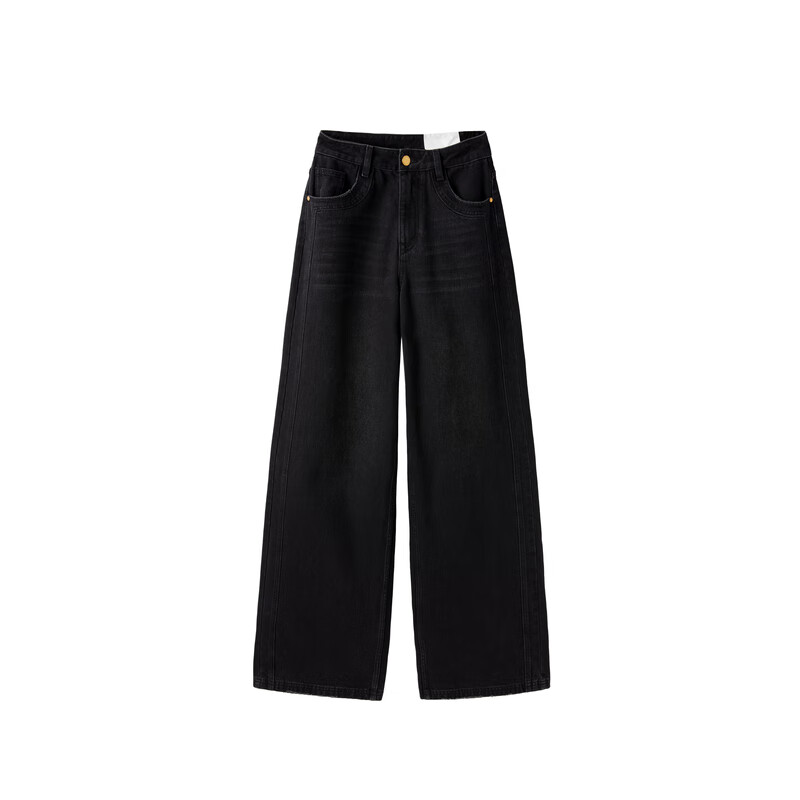 Peacebird Women's Denim Wide-Leg Straight Casual Fashion Versatile Commuter Light Denim Off-White Pants L