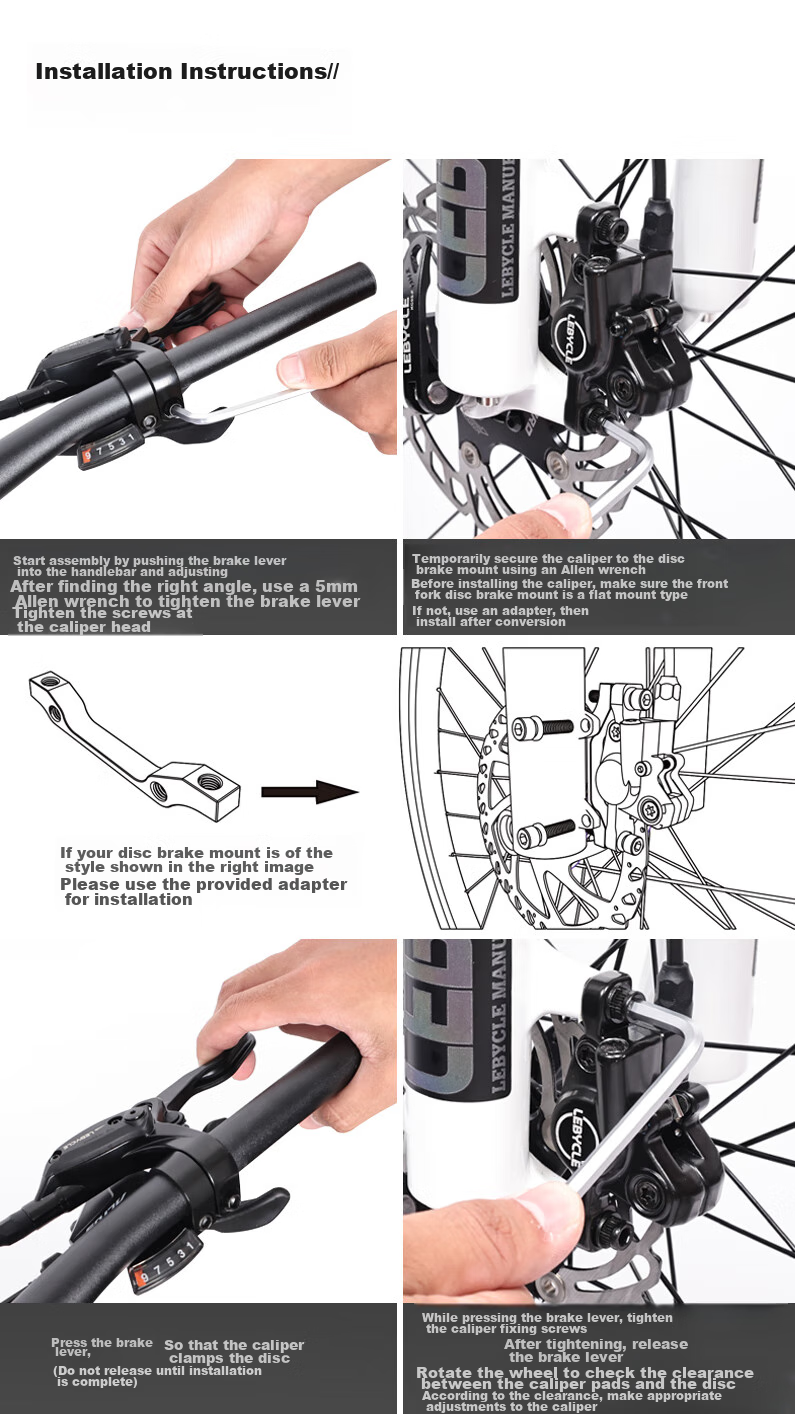 LEBYCLE Mountain Bike Oil Disc Brake, Hydraulic Disc Brake Pads, Universal Brake Kit 12