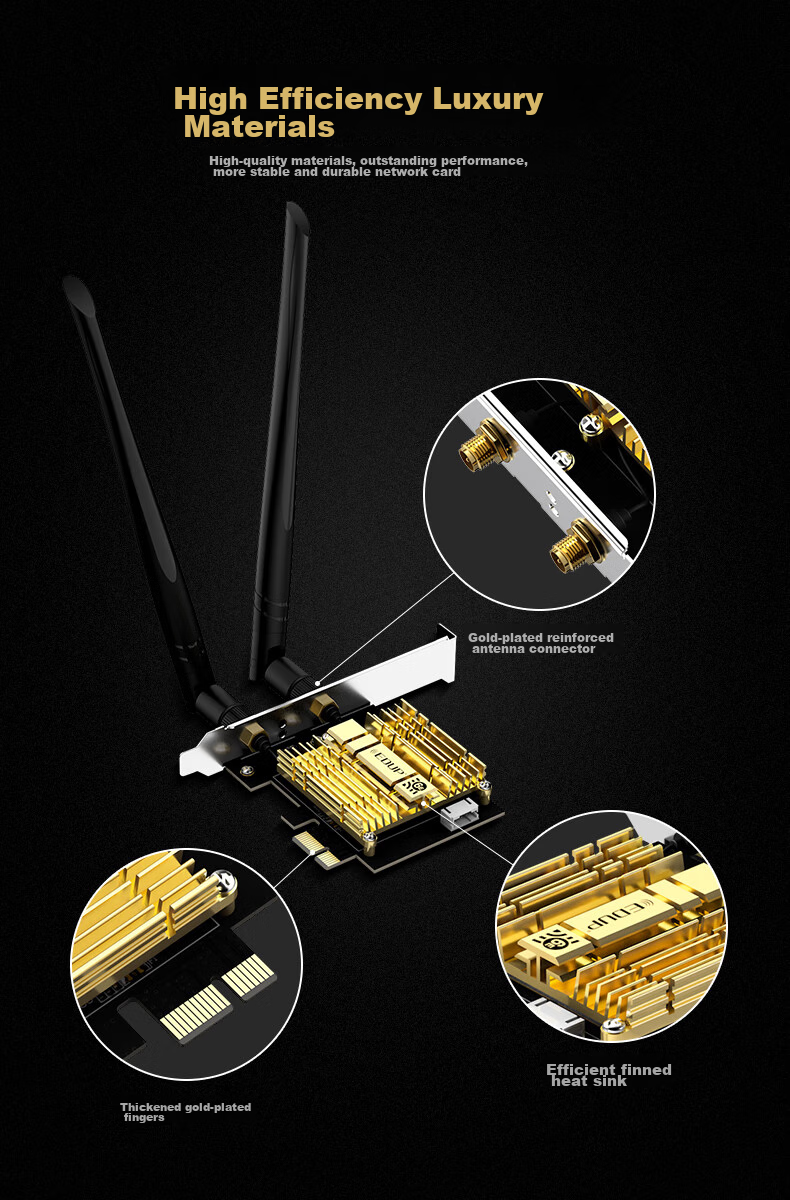 EDUP AX210 Wireless Network Adapter, WiFi 6 Dual-Band Gigabit PCI-E Wireless Network Card, Desktop-Specific 5374M Bluetooth 5.3 Two-In Wireless WiFi Receiver AX210GS 3