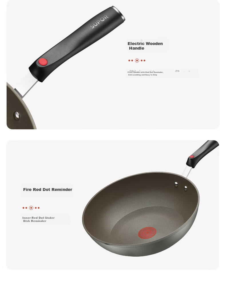 SUPOR Non-Stick Wok Pan, Household Cooking Pan 30cm Titanium Ceramic Multi-Functional Frying Pan Compatible with Induction Cooker And Gas Stove 16