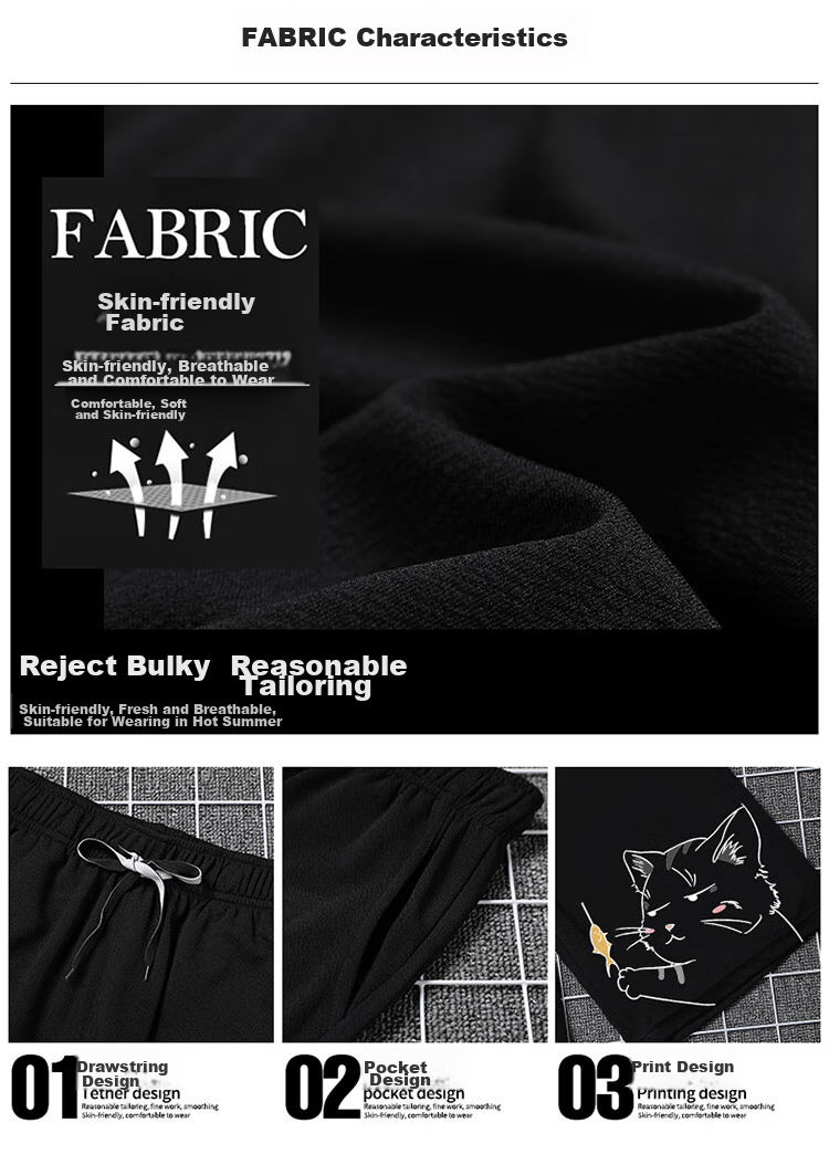 ROMON Men's Shorts, Summer Korean Style Trendy Printed Pants, Men's Sports Beach Shorts, Black M 3