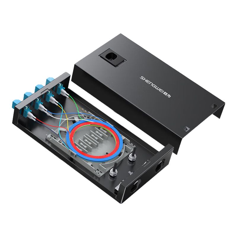Shengwei Fiber Optic Terminal Box, 4 Ports 8-Core Single-Mode LC Fully Equipped Pigtail Flange Plate, Desktop Fiber Optic Fusion Splice Box, Fiber Optic Splicing Tray Wiring Rack, FWBO-148L