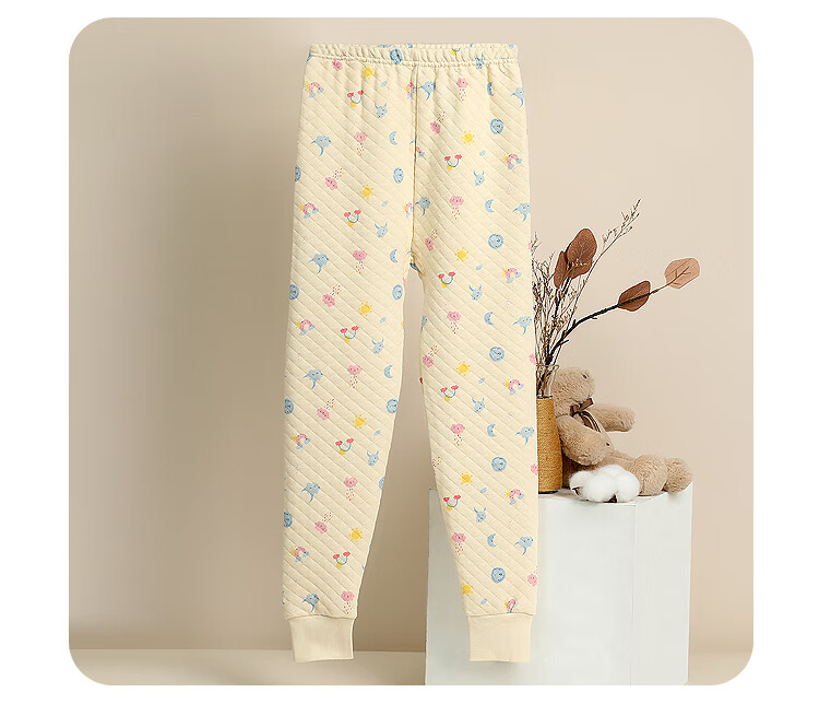 Hodohome Kids Thermal Pants Girls Antibacterial Triple-Layer Thickened Cotton Autumn Trousers Air Layer Sleep Pants 270 Pink 165 8