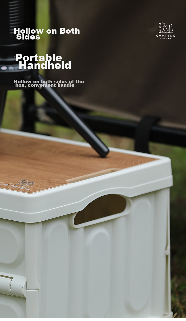 CAMELJEANS Outdoor Camping Storage Box, Foldable Storage Container, Camping Table Organizer, Khaki, 28L 5