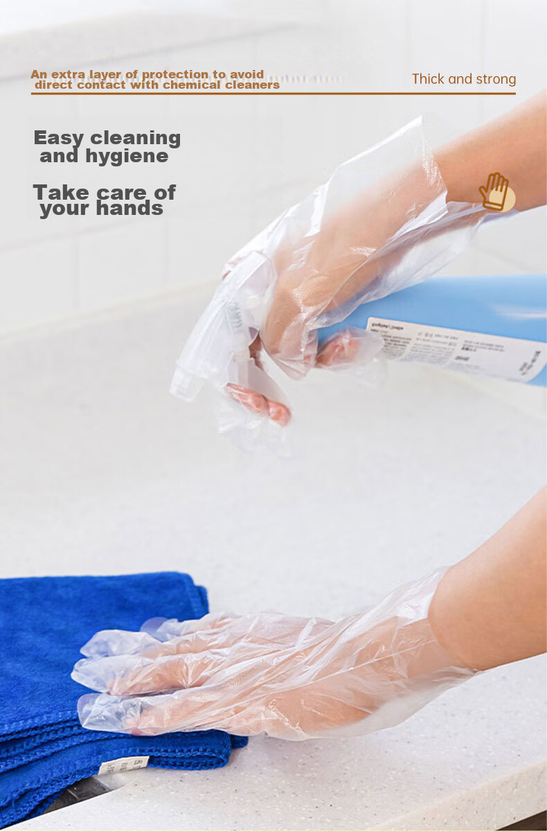 Temeiju Disposable Gloves, 200 Pieces Per Box, Pull-Out Style Food Gloves, Thickened Leak-Proof Plastic PE Gloves, for Kitchen And Baking 11