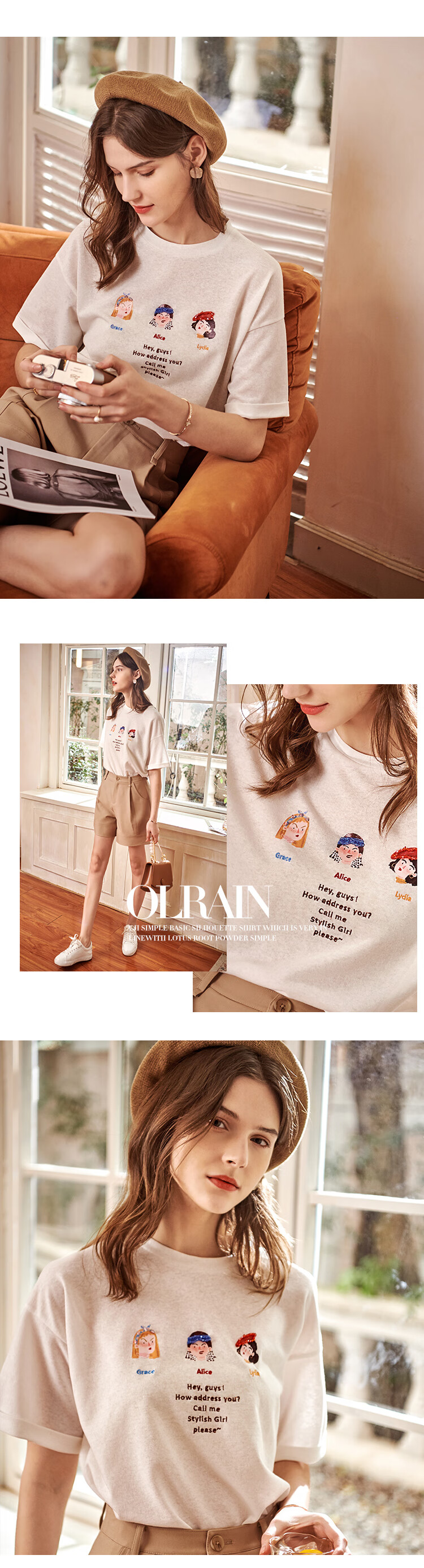 Olrain Women's Short Sleeve T-Shirt Summer Fun Pattern Fashion Simple Top White (New Batch) XL 18