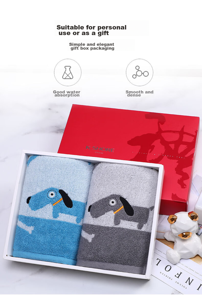 KING SHORE Towel Gift Box, Class A Pure Cotton Towel Set, Soft Sports All-Cotton Absorbent Adult Face Towels, Red/gray 4