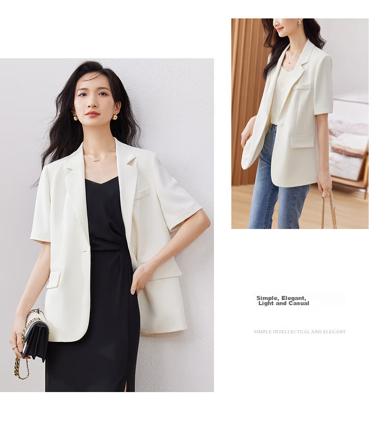 Sentubila Three-Dimensional Draping Summer Casual Short-Sleeve Blazer for Women, Elegant Office Suit Jacket, Black, S 19