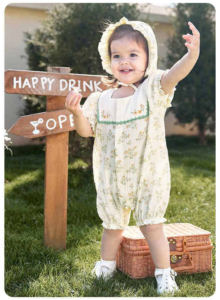 Wismorni Baby Girl Short-Sleeve Bodysuit, Summer Thin Style, Infant Hundred-Day Romper, Crawling Suit, Outdoor Summer Outfit 7