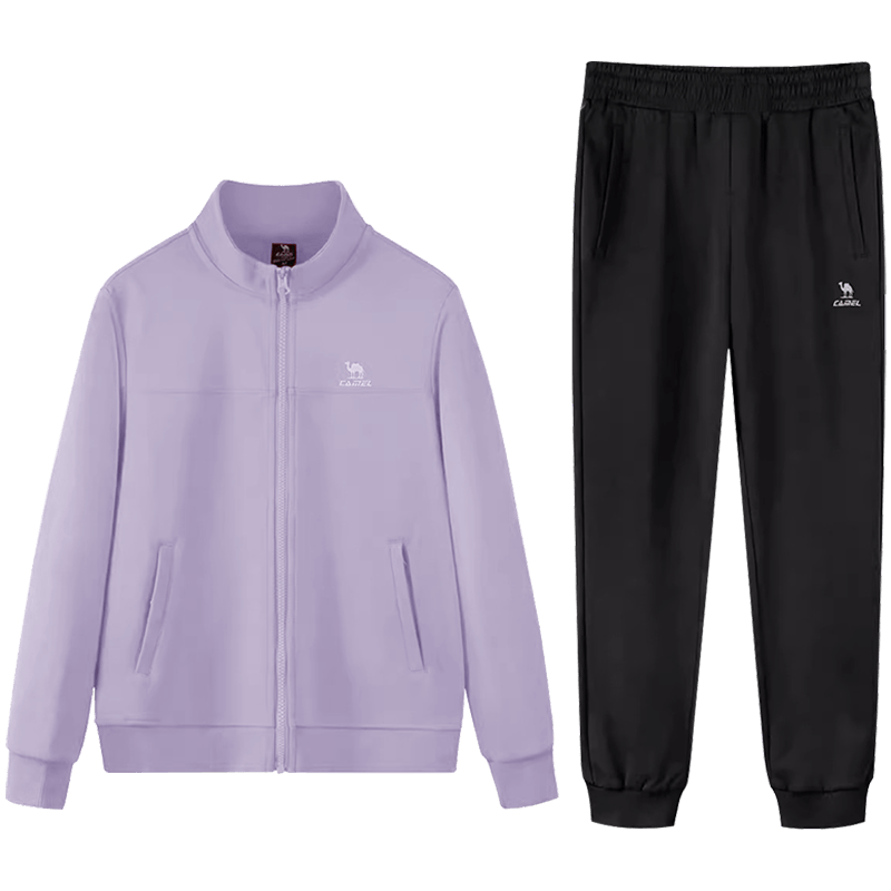 CAMEL Casual Sports Set for Women, Stand-Up Collar Classic Style Long Sleeve Long Pants Spring Autumn Sports Meet Knitted Two-Piece Sportswear
