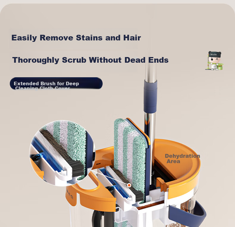 HoMettler Clean And Dirty Separation Flat Mop, 36cm Mop Head, 135cm Handle Length, Household All-In No Hand Washing Required, 2026 Model with Bucket 7