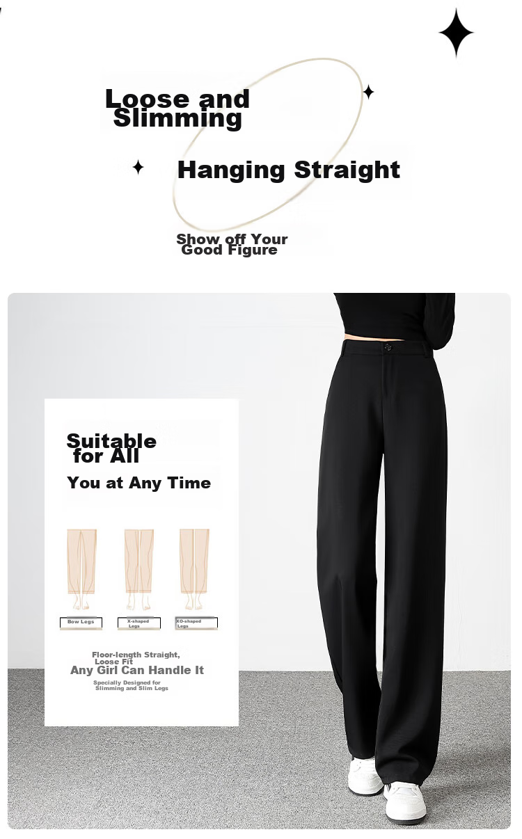 FitonTon Women's Suit Pants, Spring And Summer Slimming High-Waist Draping Floor-Length Trousers, Loose Straight-Leg Business Casual Wide-Leg Pants 4