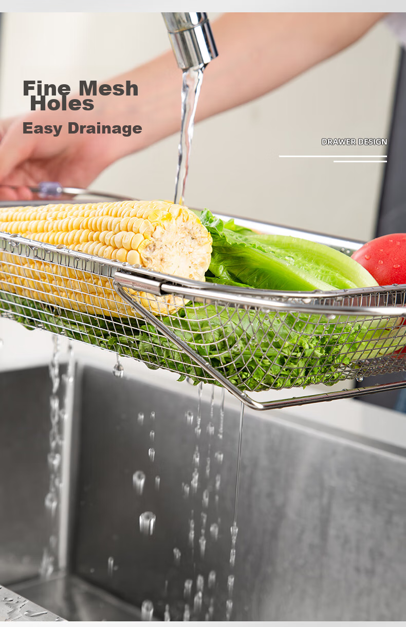 Newair Stainless Steel Draining Basket, Sink Drainer Rack, Extendable Dish Rack, Dishwashing Sink Fruit And Vegetable Washing Basket, Storage Rack 11