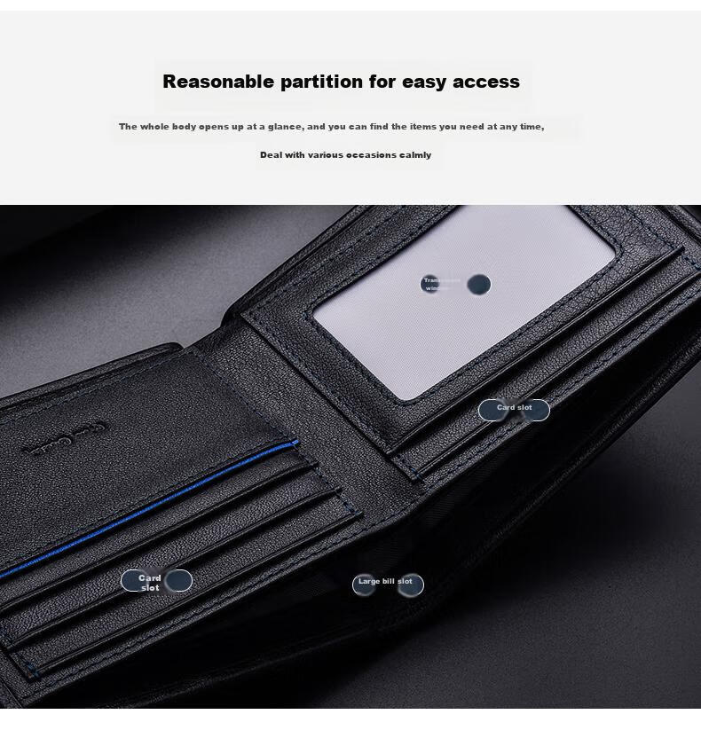 Pierre Cardin Men's Wallet, Top-Grain Leather, Short Style, Genuine Leather, High-End Purse, Gift Box, Suitable for Gifting, Black 14