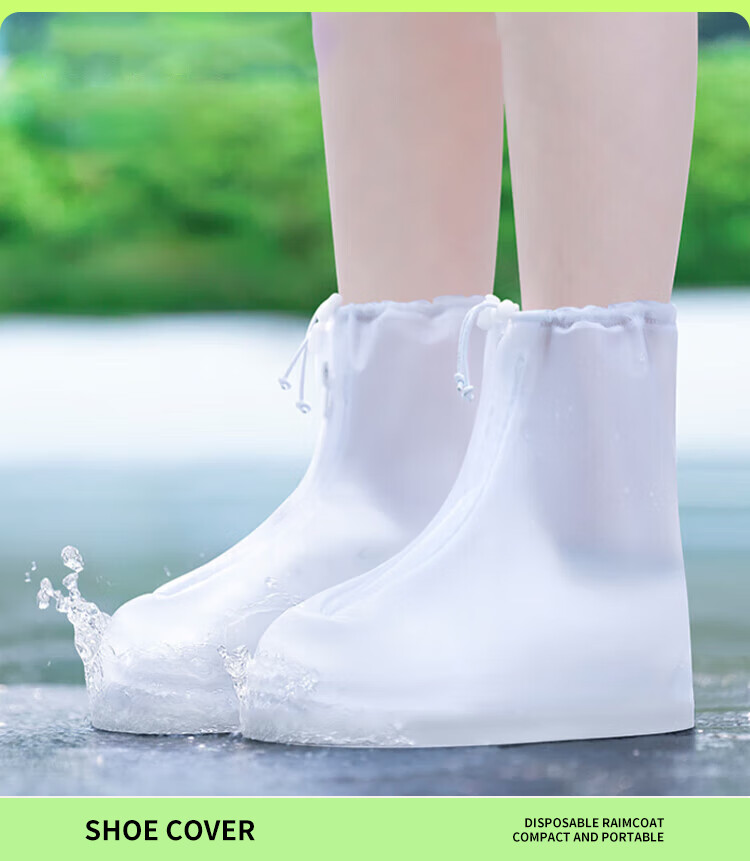 BWNK Waterproof Shoe Covers, Thick Rain Boots, Portable Non-Slip Wear-Resistant Rain Boots, White, Size XL 2