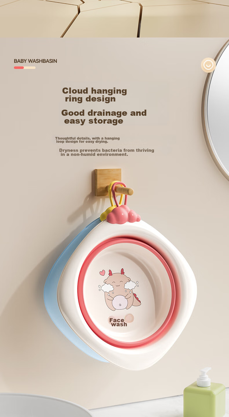 DOCTOR MA Foldable Baby Washbasin, Newborn Face Basin, Can Be Hung And Folded, Diaper Changing Basin, Cartoon Design, Set of 3 7