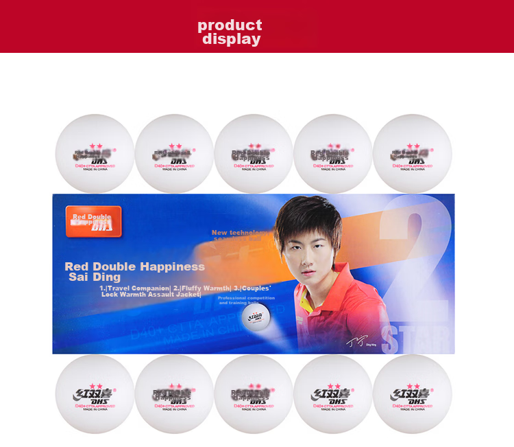 DHS Sai Ding Two-Star Table Tennis Balls, 2-Star ABS New Material, 40+ White, Pack of 10 4