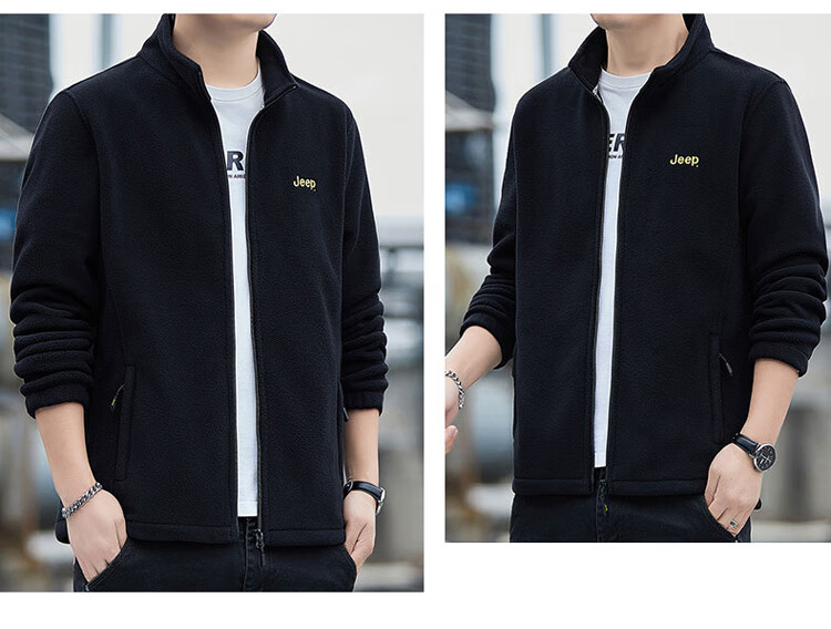 JEEP Men's Fleece Sweatshirt, Autumn And Winter Thick Warm Cardigan Jacket, Loose-Fitting Men's Clothing, Blue, XL 19