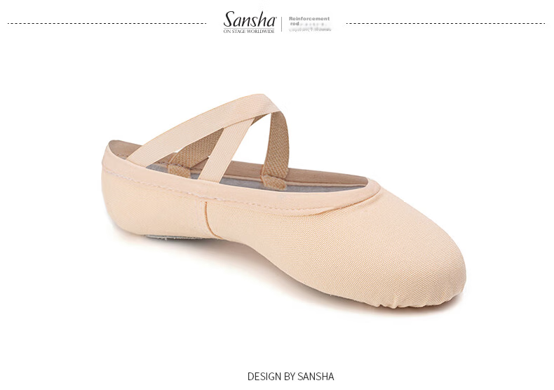 Sansha Ballet Practice Shoes, Cotton Canvas Dance Shoes, Children's Soft-Soled Shoes, Dance Cat Paw Shoes, NO.56, Pink, Size 25 4