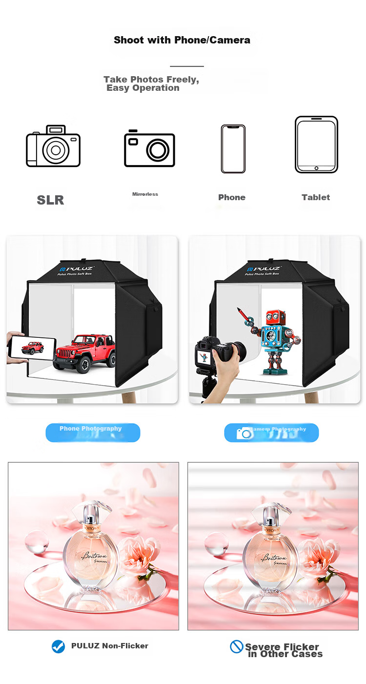 Pangniu 40cm Foldable LED Photography Studio Kit, Portable Softbox PU5042US, Professional Still Life Photography Softbox, Small Photography Studio 3