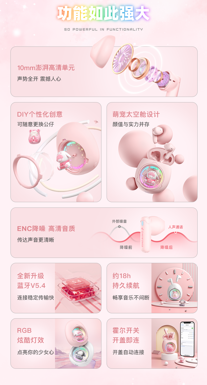 ONIKUMA True Wireless Bluetooth Earphones, Semi In-Ear Style, Cute for Women, Music, Sports And Gaming Headphones, Noise Reduction, Low Latency, Long Battery Life, Suitable for Apple And Huawei, Birthday Gift for Girlfriend 3