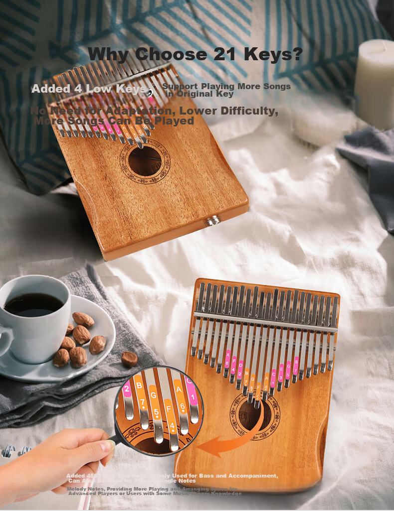 Asasi 21-Key Kalimba Thumb Piano for Adults And Children, Beginner Finger Piano Gift Portable Musical Instrument Peach Electric Case Model 8