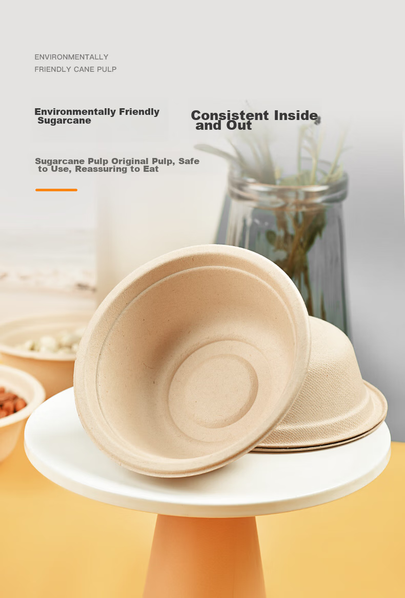 Xingfang Disposable Bowls And Chopsticks, Thickened Biodegradable Paper Bowls, Small Soup Bowls, Hot Pot Bowls, Picnic Plates, Sugarcane Pulp, 220ml*50 Pieces 6