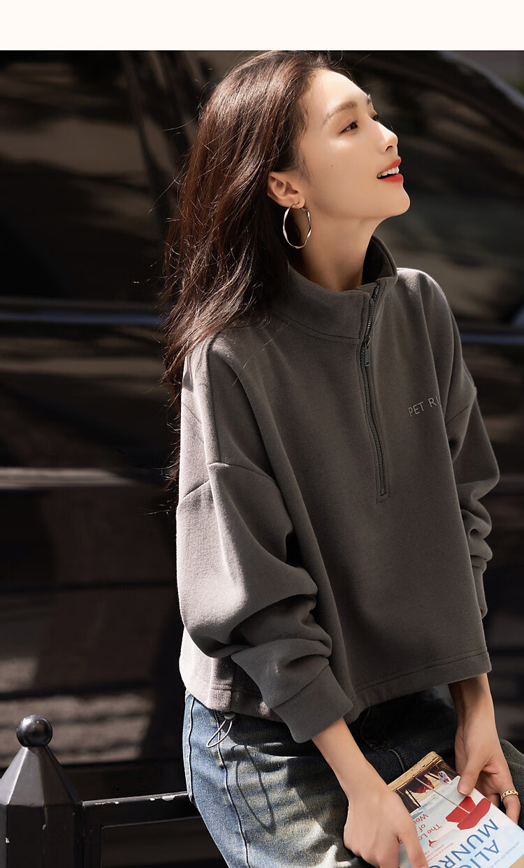 Dme [Smart Relaxation] Winter Minimalist Cloud Texture Cotton Letter Silicone Print Fashionable Stand Collar Zipper Sweatshirt for Women 11