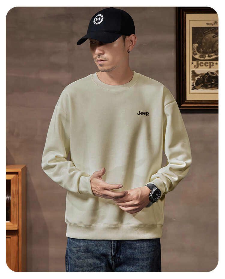 JEEP Men's Sweatshirt, New Spring And Autumn 2026 Style, Trendy Round Neck, Loose Long-Sleeve Casual Sportswear Top for Men, Fashionable 3
