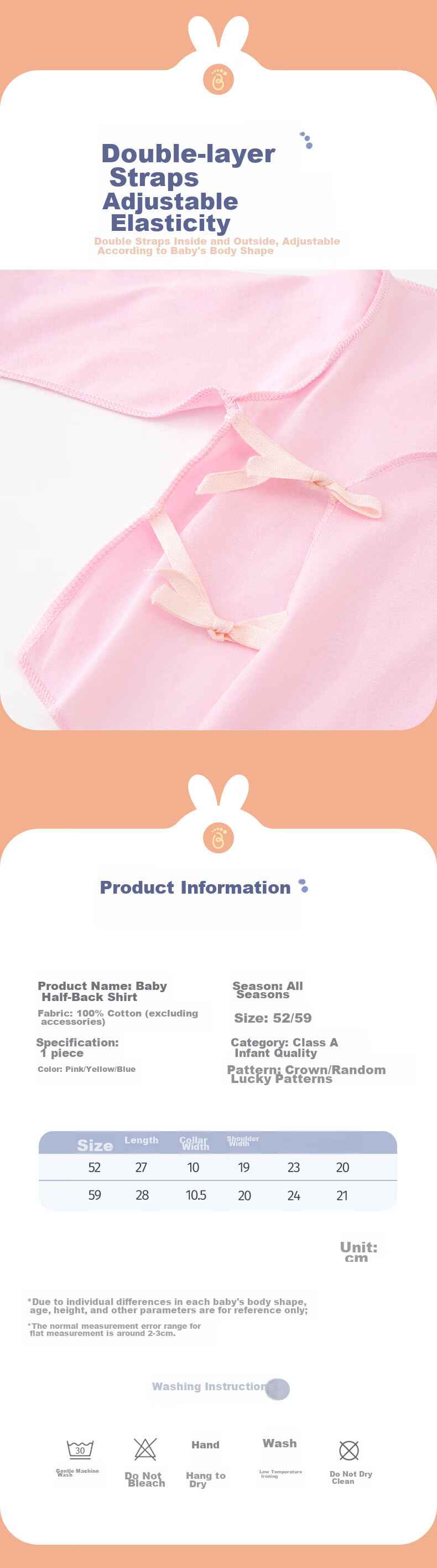 Babyprints Baby Clothes Newborn Half-Back Top Infant Home Underwear All-Season Long-Sleeve Pure Cotton Blue Size 52 3